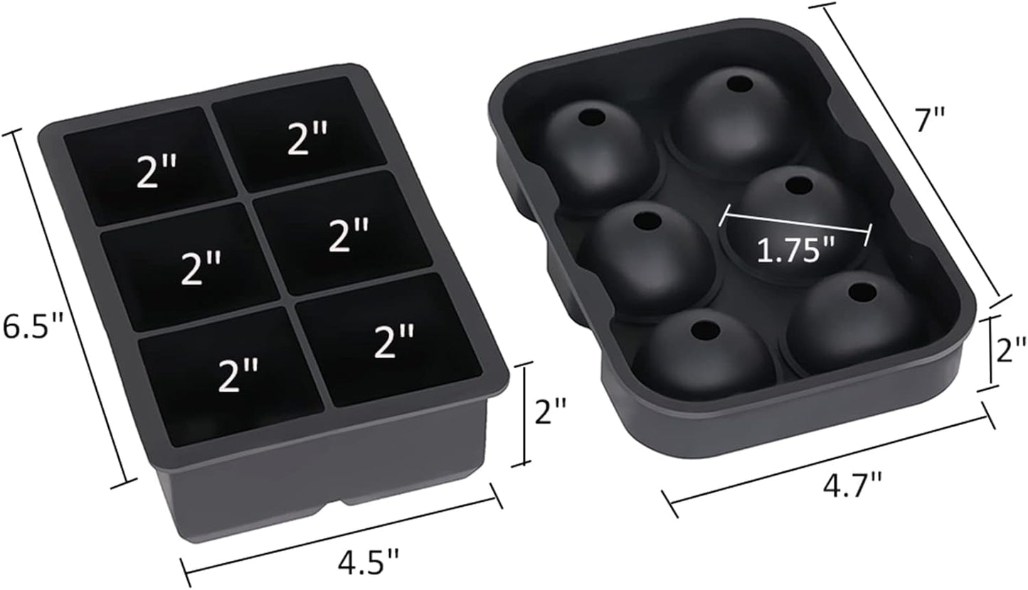 Ticent Ice Cube Trays (Set of 2), Silicone Sphere Whiskey Ice Ball Maker with Lids & Large Square Ice Cube Molds for Cocktails & Bourbon - Reusable & BPA Free