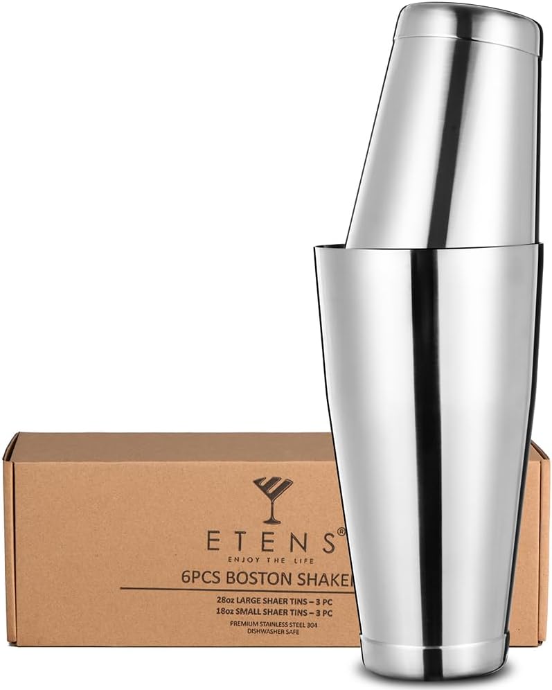 Etens Bulk Commercial Cocktail Shakers 6pc Set, Professional Boston Shakers, Weighted Cocktail Shaker Tins for Bartending - Stainless Steel Bar Shaker Set for Restaurants & Bars - Silver