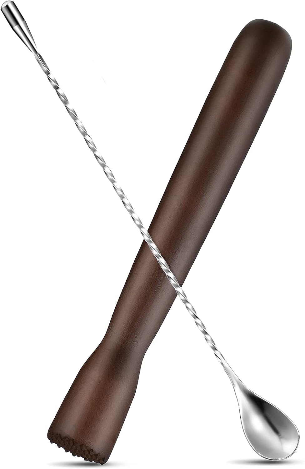 Patelai Wooden Cocktail Muddler and Stainless Steel Bar Spoon, Natural - Brown
