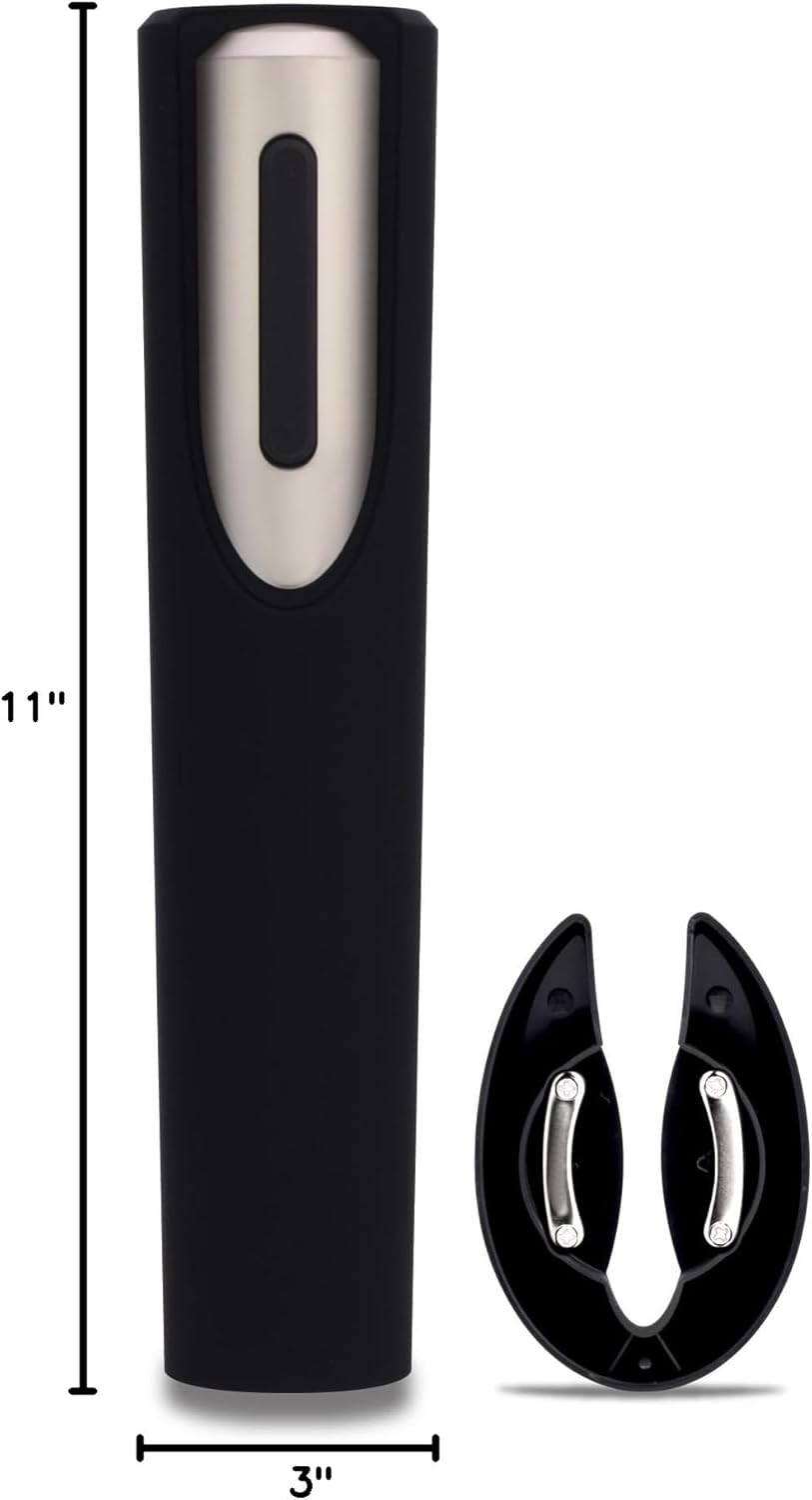 Electric Wine Opener Battery Operated with Stand and Built-in Foil Cutter - Automatic Wine Opener - Electric Corkscrew for Easy Cork Removal - Best Gift for Wine Lover (Black & Silver)