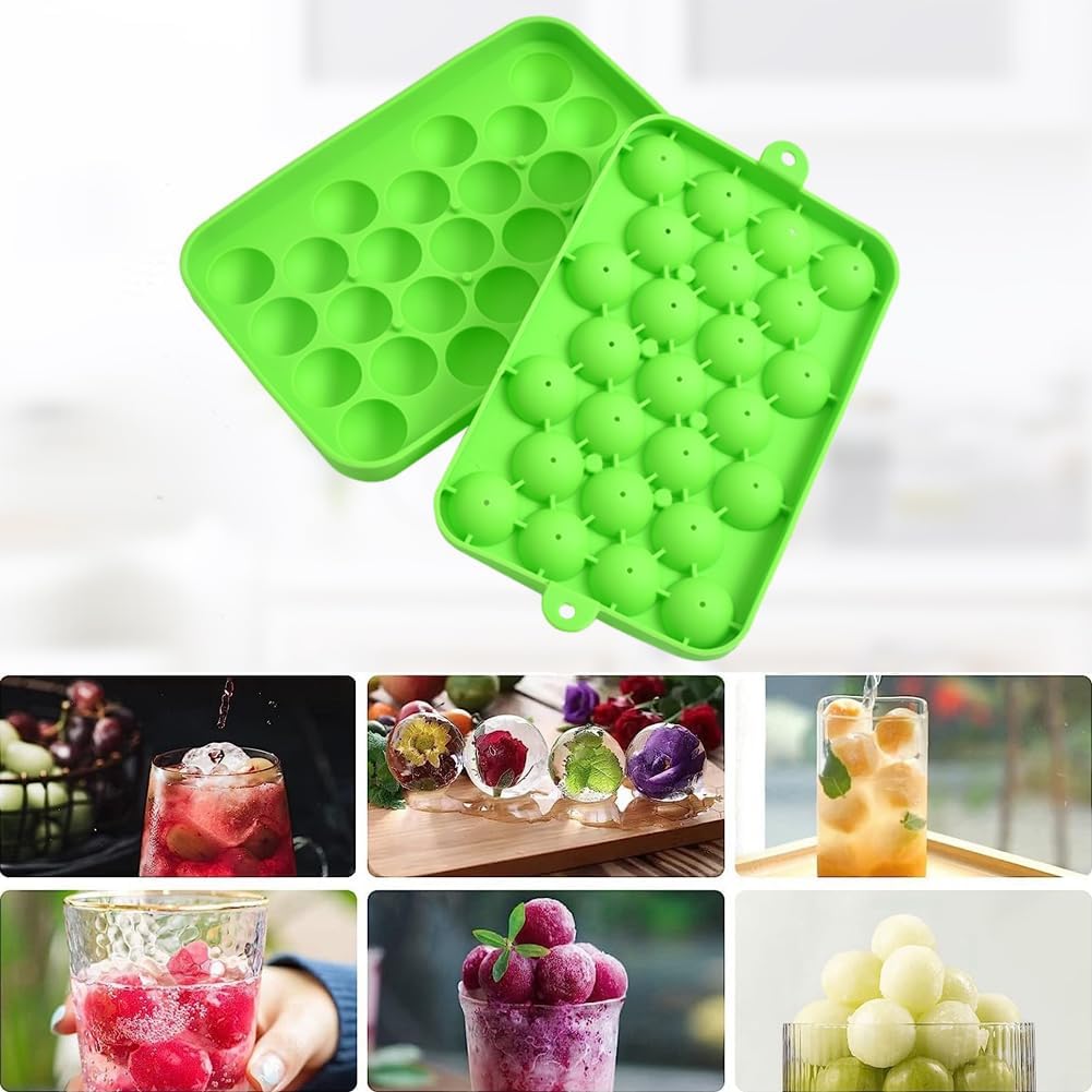 Ice Ball tray, Round Ice Trays, Pack of 2 Small Round Ice Trays, Silicone Tiny Ice Ball Trays, Easy-Release 25pcs Small Ice Ball, for Freezer, Cocktail, Whiskey, Juice, BPA Free