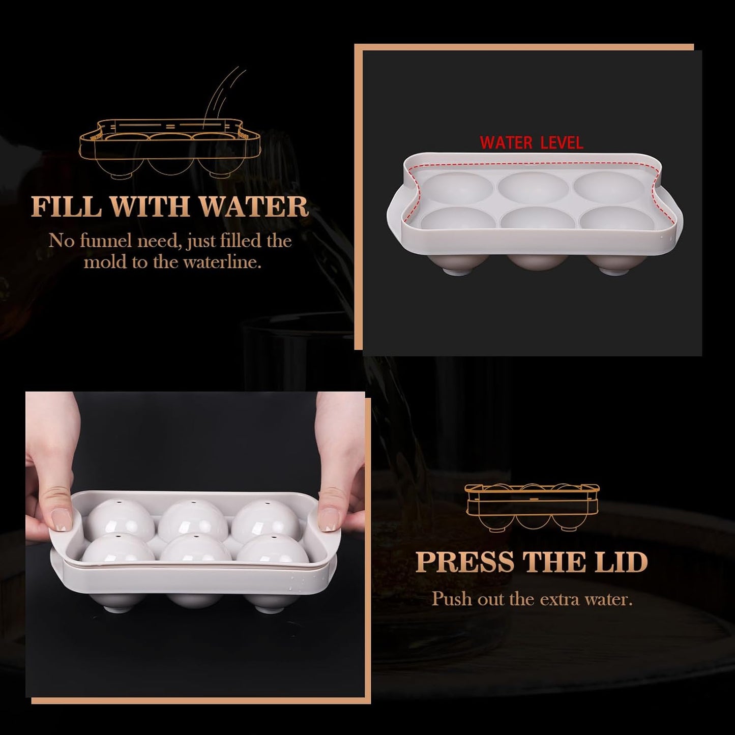 Whiskey Ice Cubes Mold 2 Pack - Round Ice Cube Mold & Ice Ball Maker Set with Storage Bin, Ice Cube Trays with Lid, Tongs for Bourbon & Cocktails, Gifts for Whiskey Lover