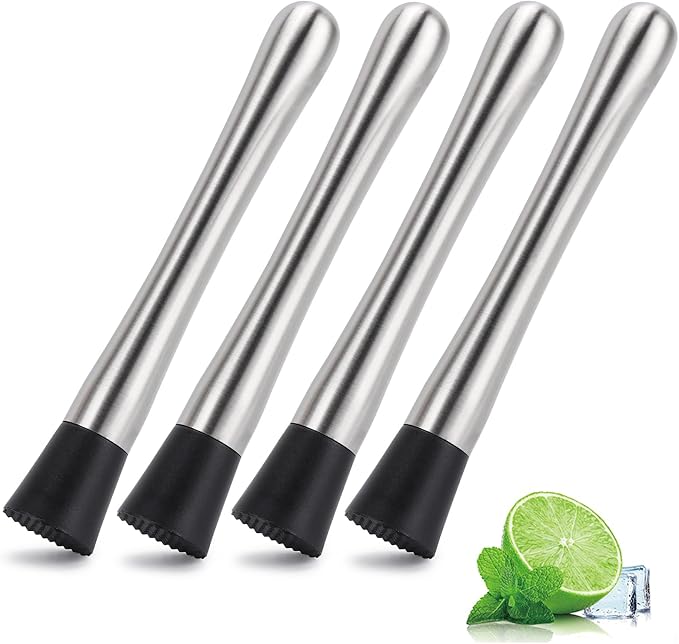 4 Pack Muddlers for Cocktail 304 Stainless Steel Fruit Crusher 8.3" Long Ice Crusher for Bar Party and Home - B0F4MG44NZ