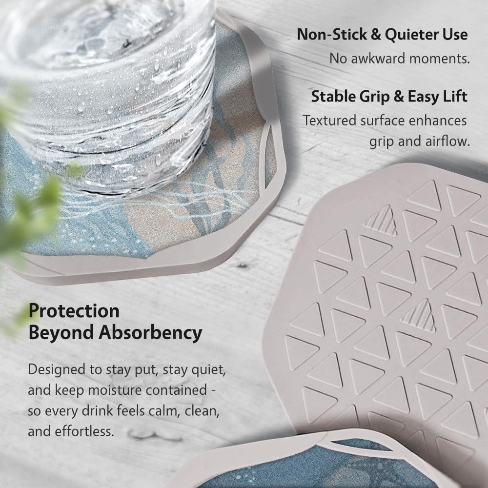 UMIRRO Absorbent Drink Coasters, Coastal Themed Cup Mat for Beach Lovers, Ocean Inspired Coffee Table Decor, Small Unique Birthday Gift Ideas for Men, Dad, Him, Women Mom, Her, 4", Bule, Set of 6
