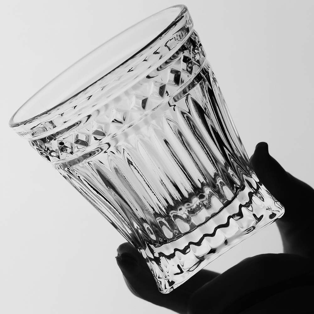 LUXU Whiskey Glasses(Set of 4)-9 oz Vertical Stripes Scotch Glasses,Premium Old Fashioned Glasses,Clear Crystal Bourbon Rock Glasses,Large Bar Glasses,Unique Glassware Tumblers for Cocktails