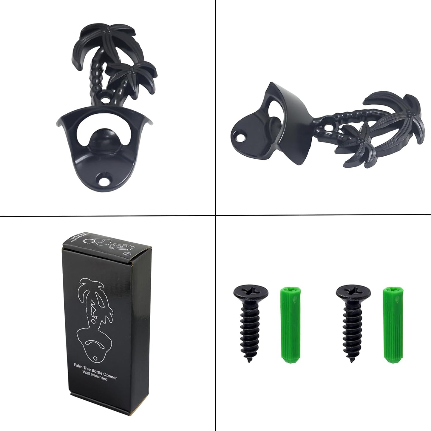 Black Palm Tree Bottle Opener Wall Mount Beer Cap Opener Stainless for Beach Theme