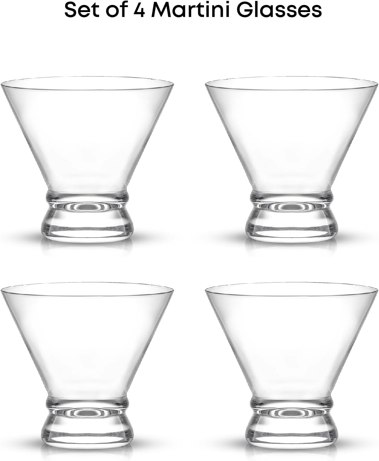 JoyJolt Afina Stemless Martini Glasses Set of 4, 8.5oz Liquor Drinking Glasses for Cocktail and Margarita, Bar Glass Cups, Glass Dessert Cups