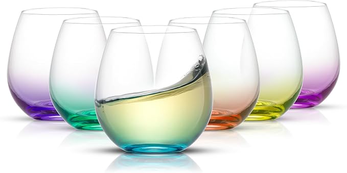JoyJolt Hue Highball Glasses Set of 6 Tall Drinking Glasses, 13oz Bourbon Whiskey Glass Cups Set, Mojito Glass Tumbler also for Tom Collins Cocktail or Water, Colored Glassware Sets - Wine Glasses