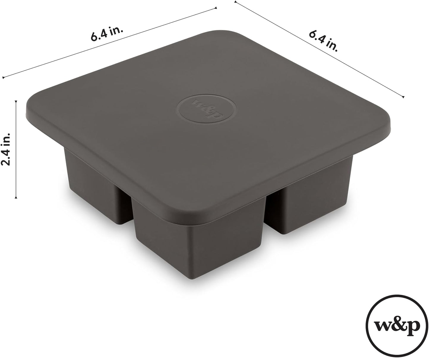 W&P Peak Silicone Extra Large Cube Ice Tray w/ Protective Lid | Charcoal | Easy to Remove Ice Cubes | Food Grade Premium Silicone | Dishwasher Safe, BPA Free