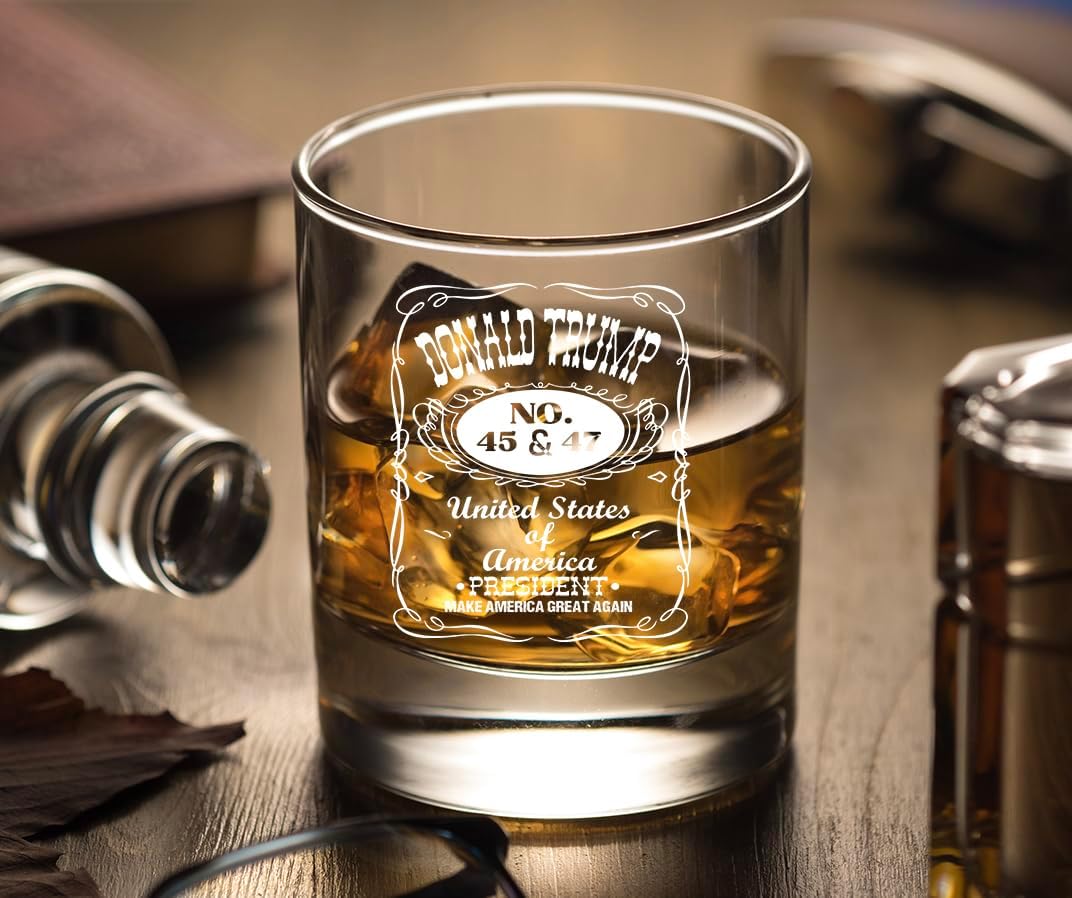 Donald Trump Laser Engraved 10.5 oz. Whiskey Glass,Trump For Presidency, Poilitical Gift, 45-47, Bourbon Rock Glass Made in the USA