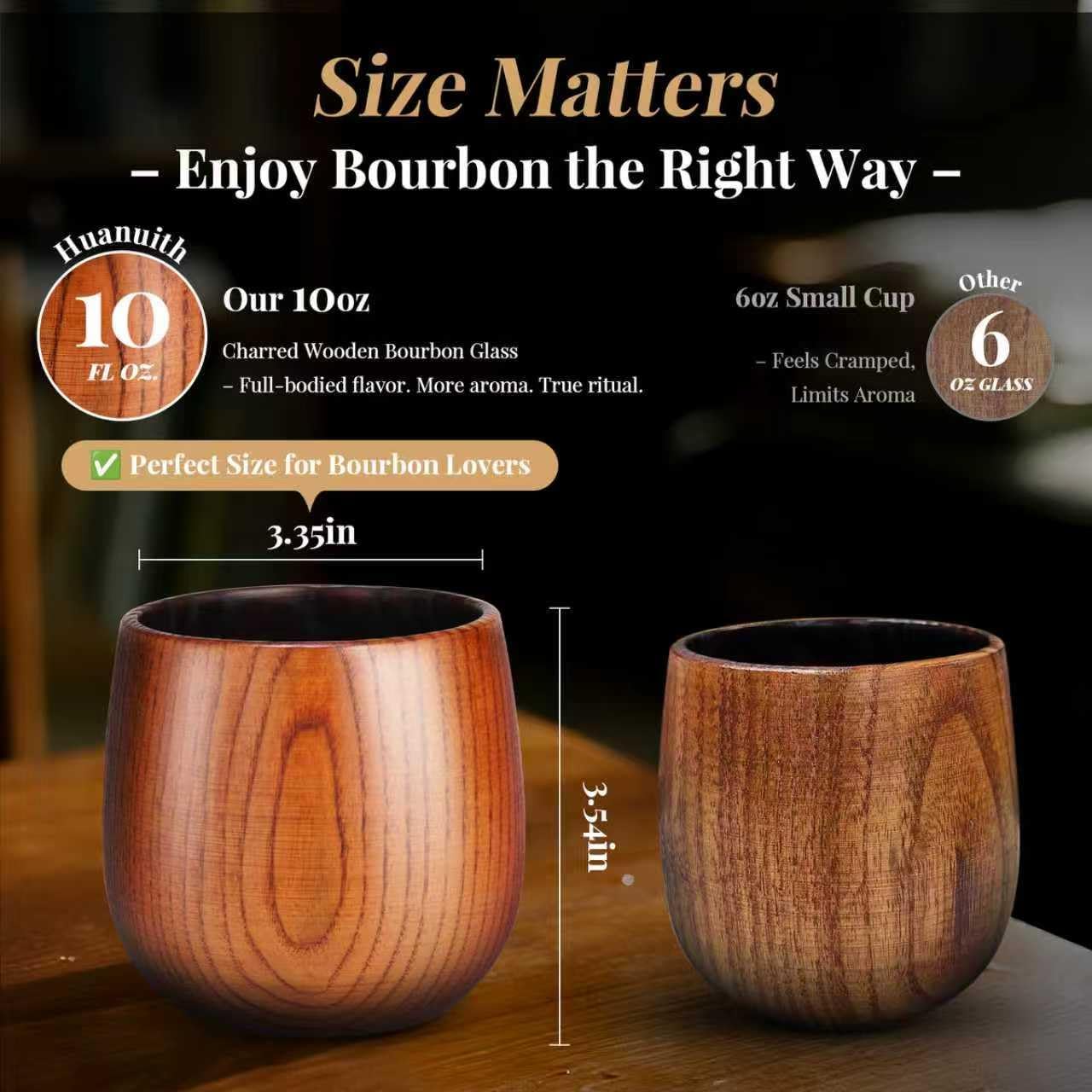 Whiskey Glasses Charred Wooden Bourbon Glass, 10oz Handmade with Stones & Tongs – Unique Bourbon Gifts for Men Dad Husband, Ideal for Christmas Birthday Father's Day