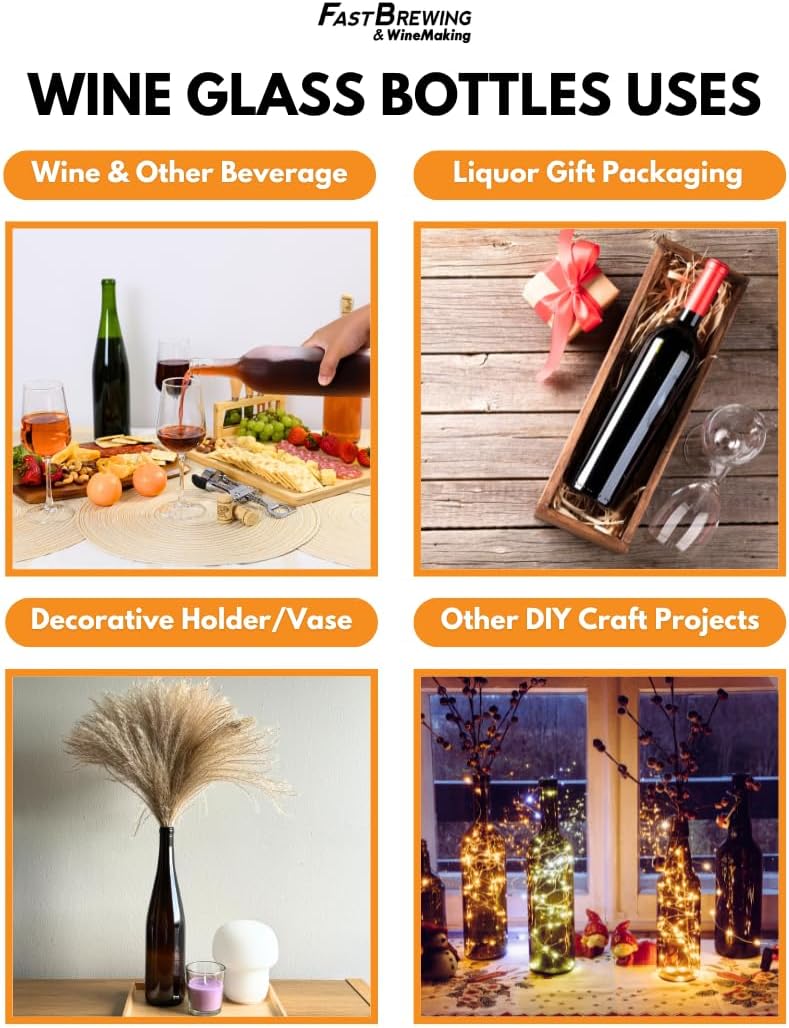 FastRack Clear Wine Bottles 750 ml (Pack of 12) w/No.8 Natural Corks & Matte Black Shrink Sleeves | W5 Bordeaux Empty Liquor Bottles | Flint Flat-Bottomed Cork Top Clear Glass Bottle for Wine Making