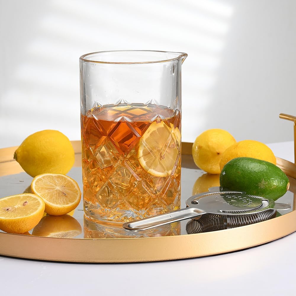 Etens 24oz Crystal Cocktail Mixing Glass | Old Fashioned Mixing Glass Bartender Bar Tool | Heavy Duty 700ml Glass Cocktail Pitcher & Mixing Beaker for Whiskey Drinks, Bar Accessories