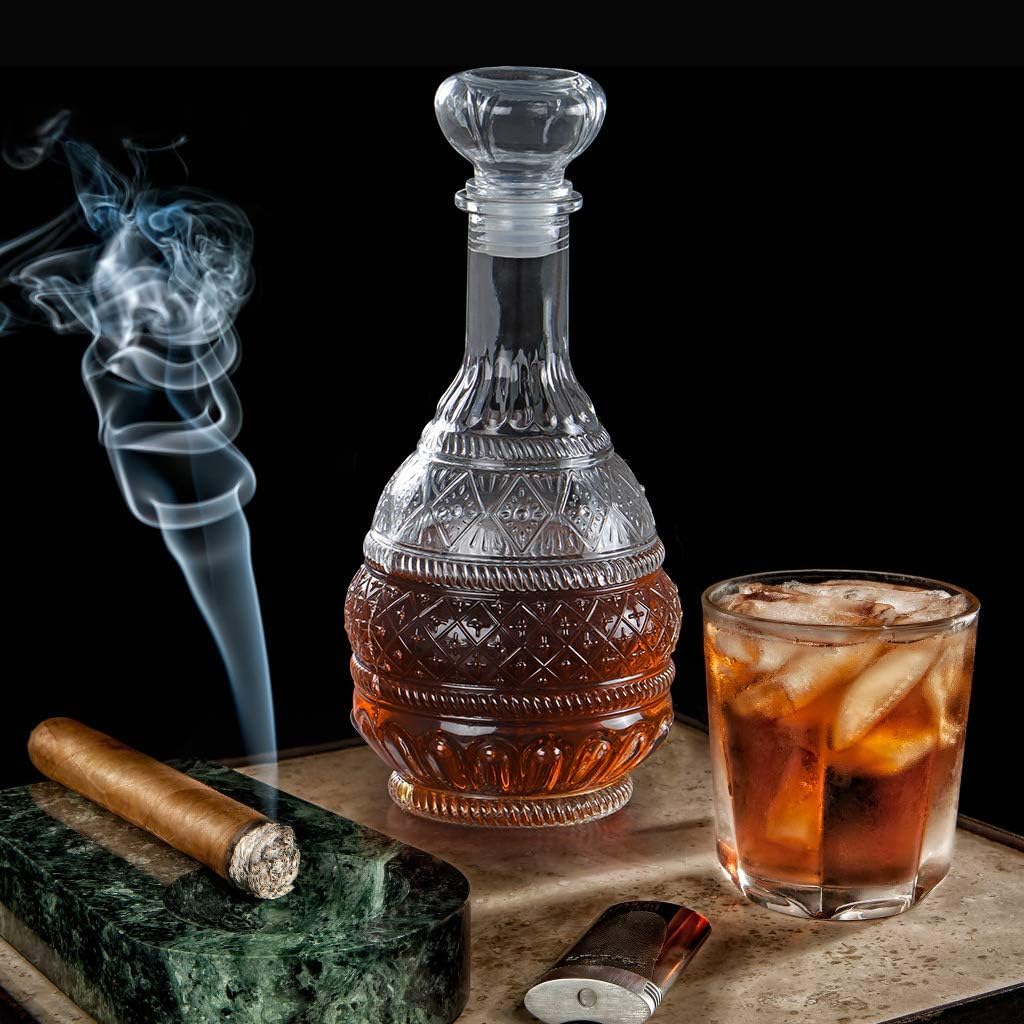 MDLUU Liquor Decanter, Glass Spirits Decanter with Airtight Stopper, Whiskey Vodka Bourbon Decanter Bottle for Gift, Home, Bar, Party Decor, 34oz/1000ml Clear