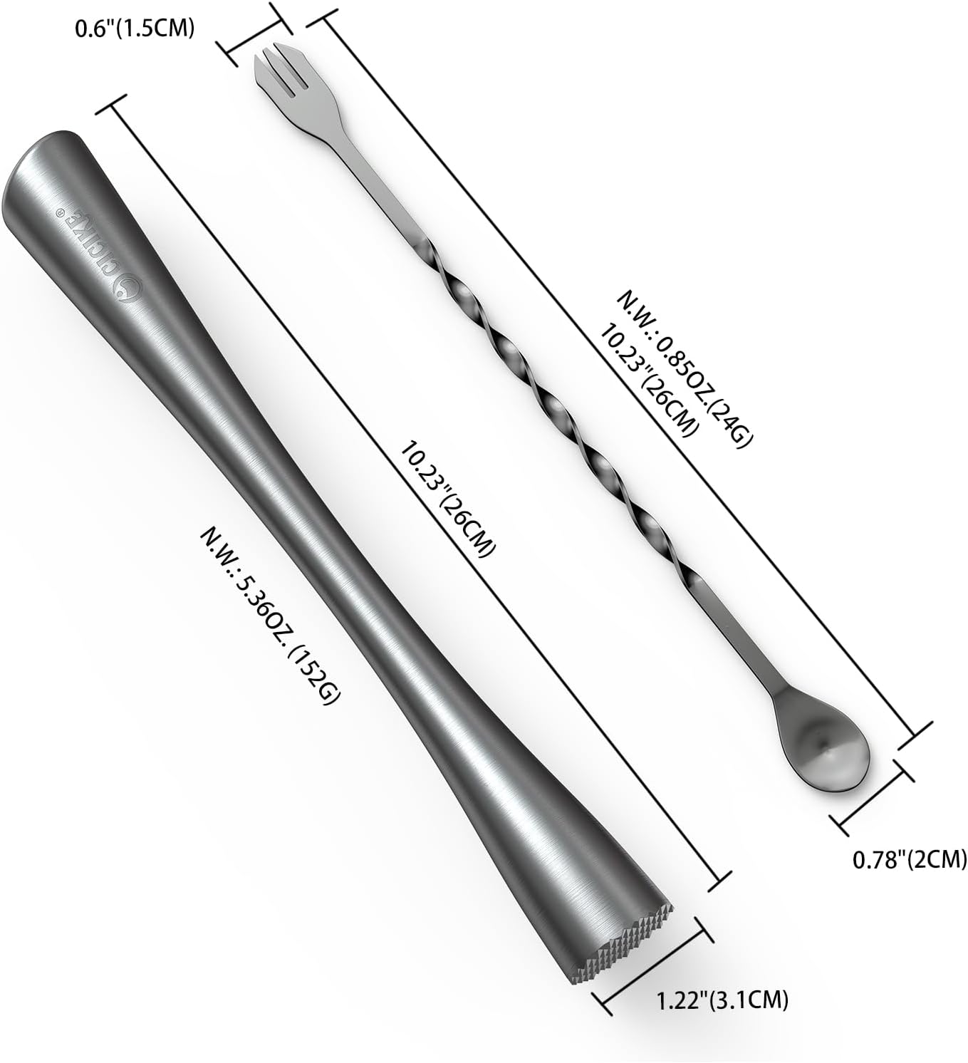 10 Inches Stainless Steel Muddler and Mixing Spoon for Cocktails, Bar Tools and Accessories - Create Delicious Mojitos and Other Fruit Based Drinks