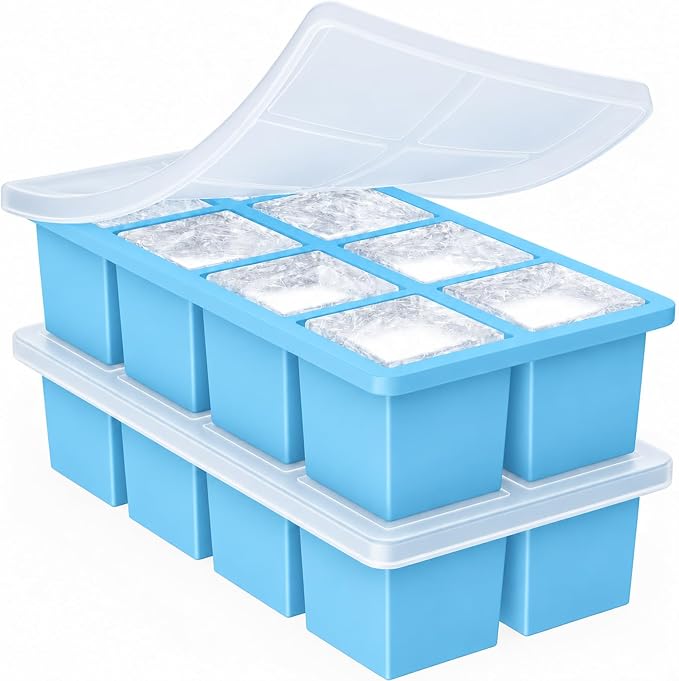 Large Ice Cube Trays for Whiskey: GGOW Big Silicone Ice Cube Trays 2Inch - Huge Square Ice Cubed Tray for Whisky and Cocktail - Skyblue