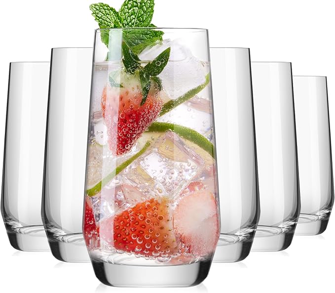 Ribbed Drinking Glasses Cups Set of 8 Large Capacity Highball 17oz&12oz - B0GZ3QL8V9