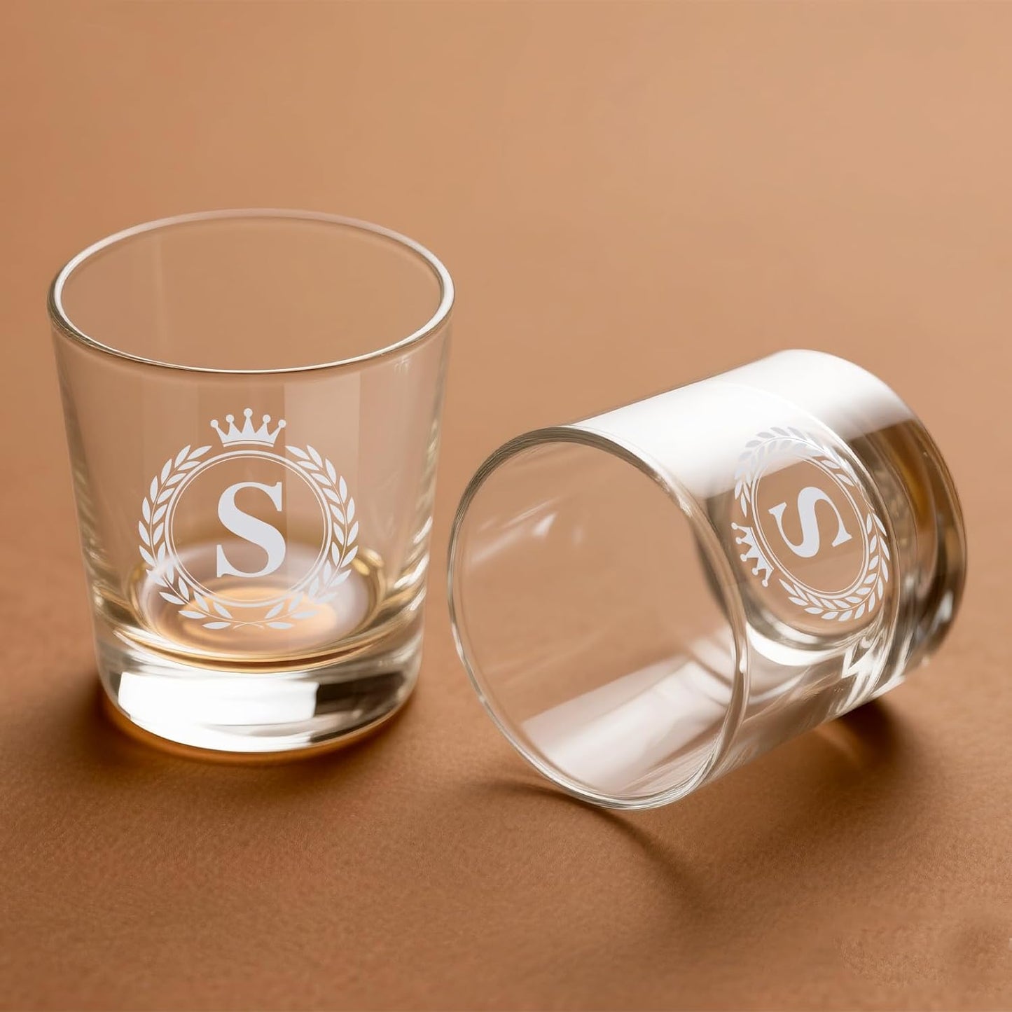 Personalized Whiskey Glasses Gifts for Men, Rocks Old Fashioned Glass, Monogrammed A-Z 10.3 oz Whisky Glasses, Fathers Day Birthday Gift for Him Dad Father Husband Brother Son (S)