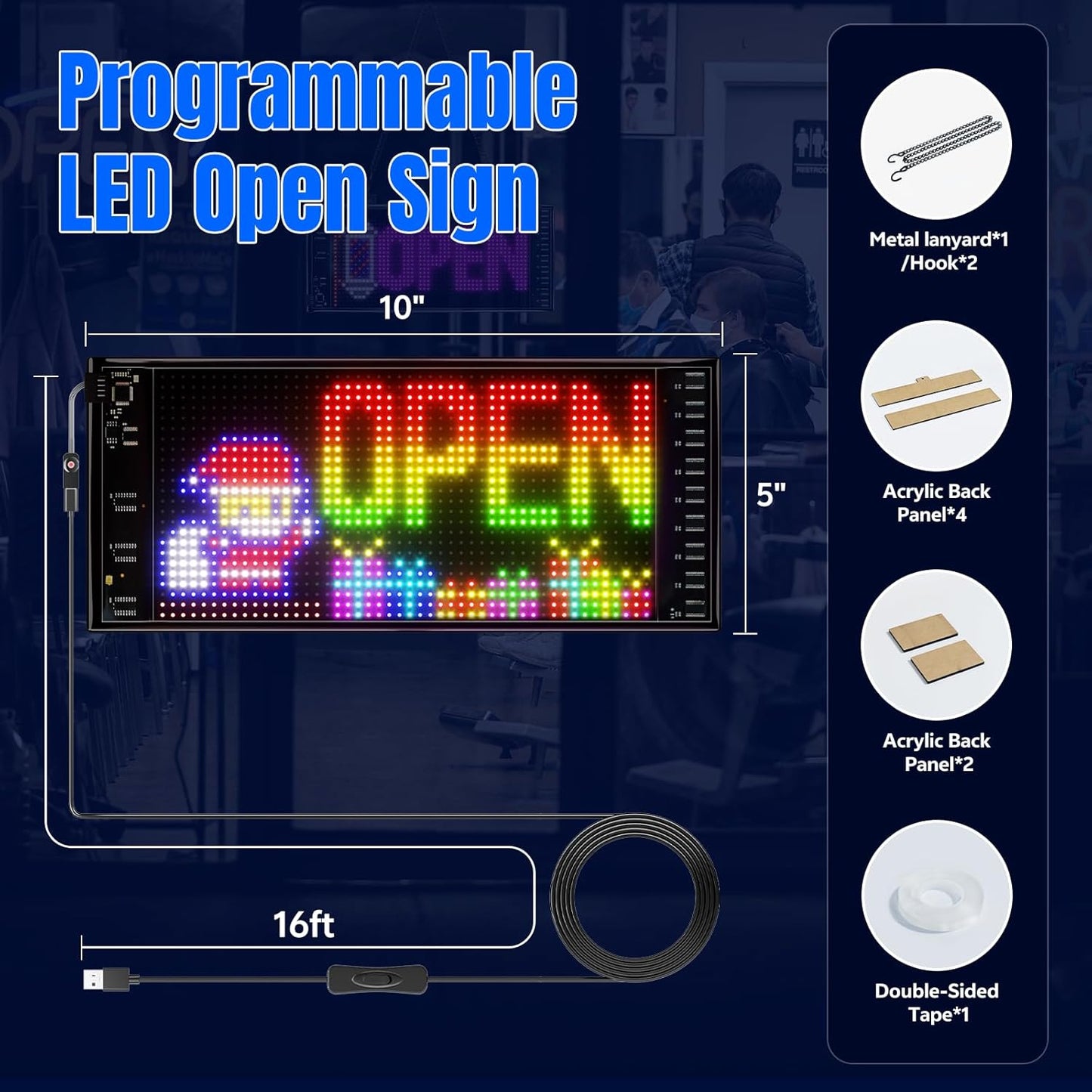LED Sign - APP Control DIY Programmable Custom Sign Waterproof Flexible USB 5V 2A LED Open Sign Scrolling&Stationary Display for Window Ads,Parties Weddings Store Bar Hotel NEMGOME