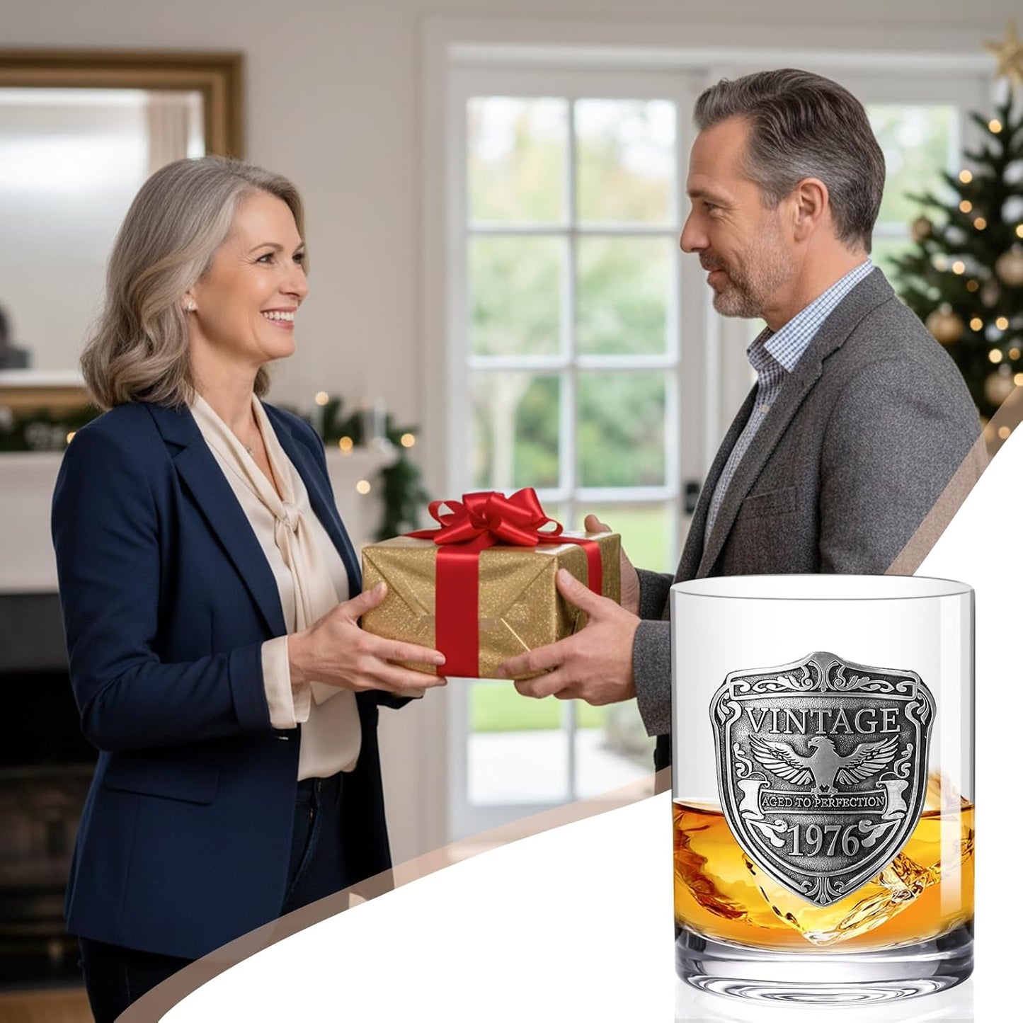 JOVGANK 50th Birthday Gifts for Men, Vintage 1976 Whiskey Glass Set for Whiskey Lovers, Anniversary Old Fashioned Rocks Glass Tumbler 13Oz- Bday Gifts Ideas for Him, Dad, Husband, Father's Day Gift