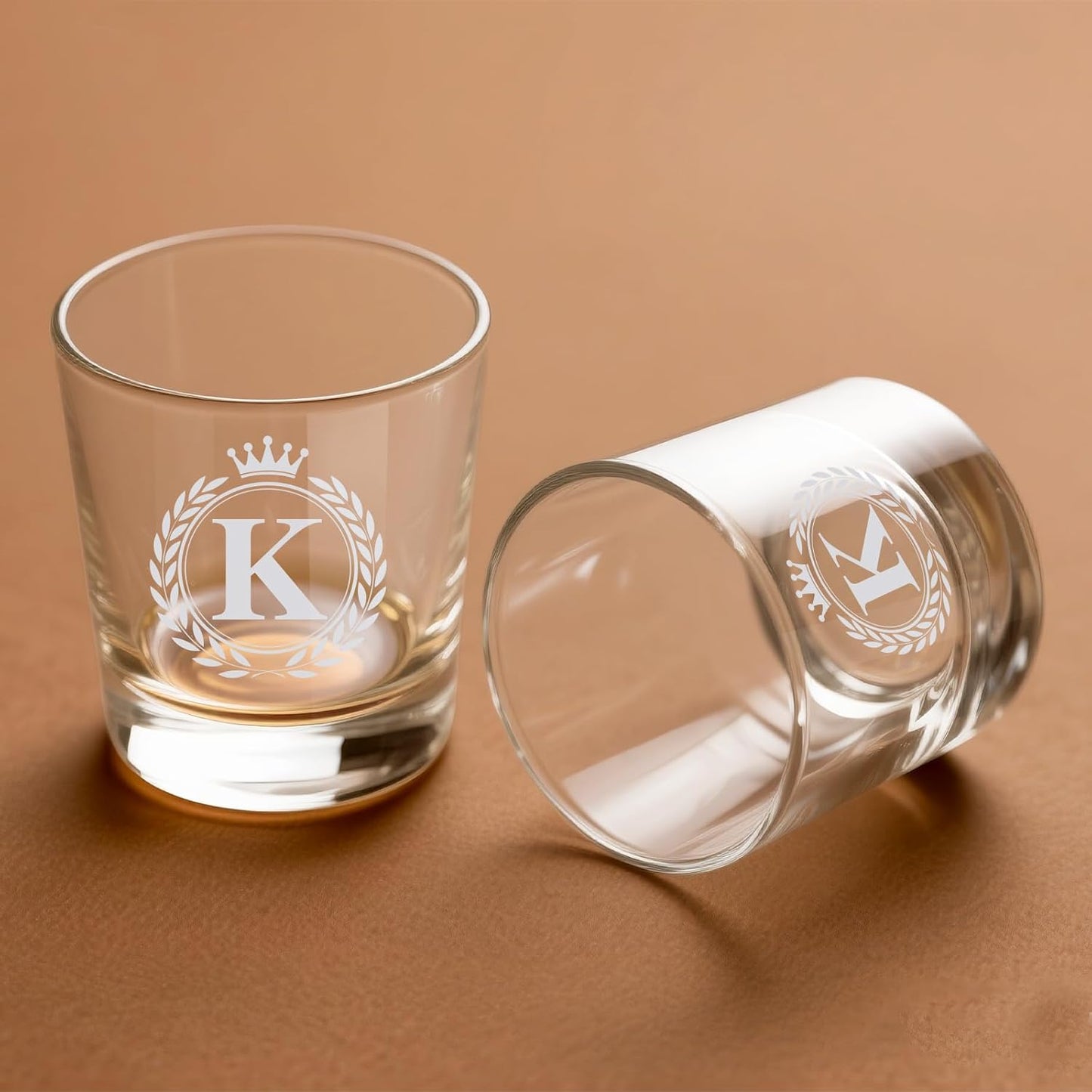 Personalized Whiskey Glasses Gifts for Men, Rocks Old Fashioned Glass, Monogrammed A-Z 10.3 oz Whisky Glasses, Fathers Day Birthday Gift for Him Dad Father Husband Brother Son (K)