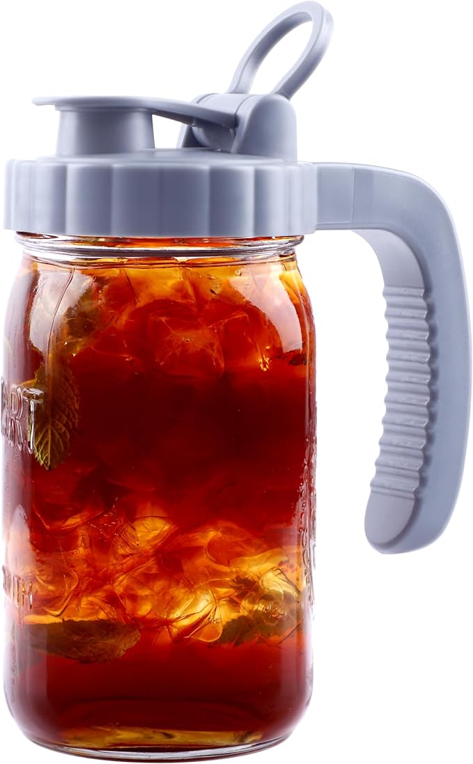 Mason Jar Pitcher With Fruit Infuser 2 Quart Water Pitcher With Pour Spout Lid 2 Pack Half gallon Wide Mouth Glass Carafe For Milk, Fruit Infused Water, Iced Tea, Lemonade, Cocktail, Cold Brew Coffee - B0F1N7DLY6