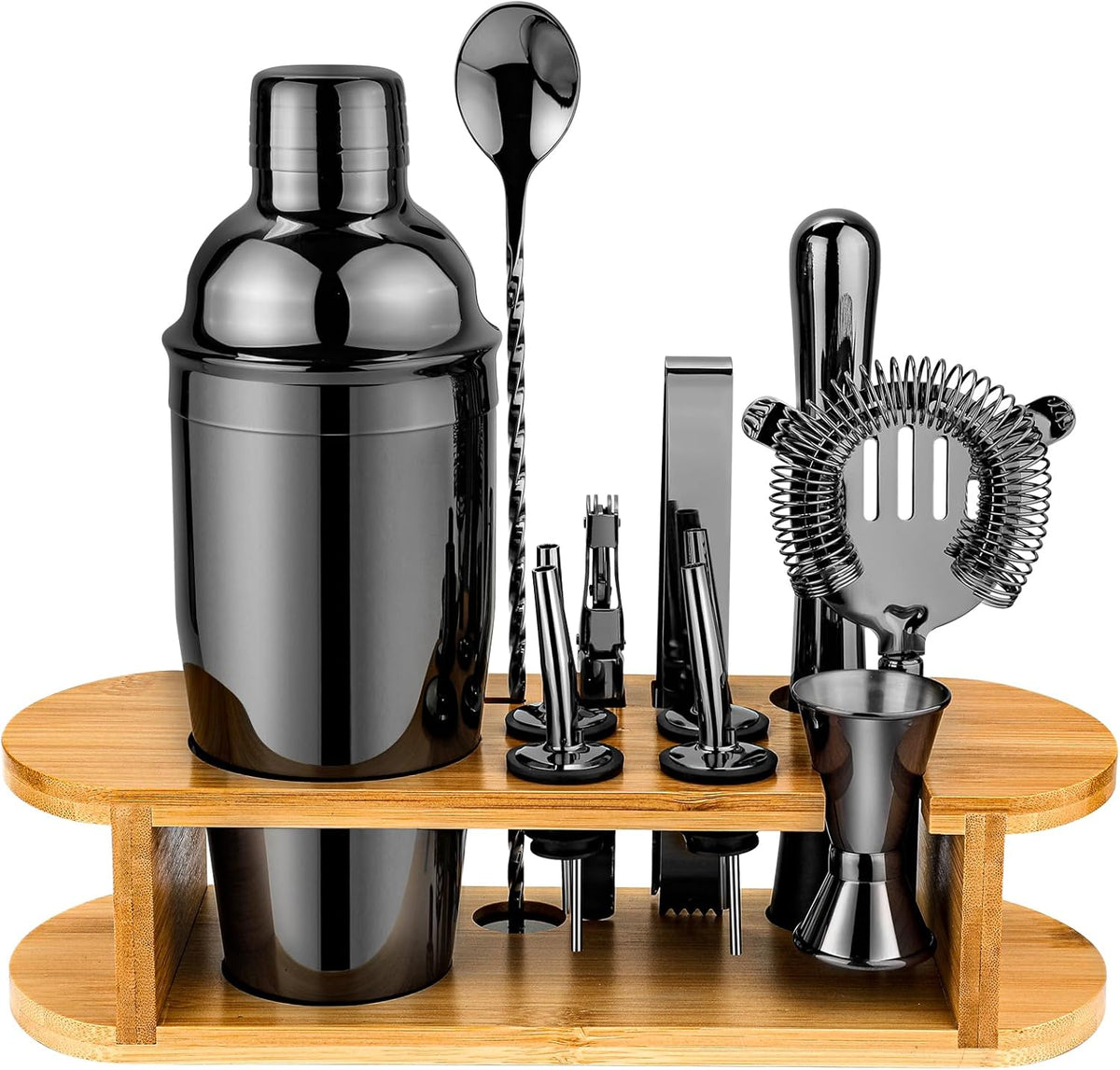Cocktail Shaker Set Bartender Kit with Stand, Stainless Steel Drink Mixer Set with All Essential Accessories, Professional Bar Tool Set Bartending Kit, Gifts for Home Bar and Men Dad Women - Black