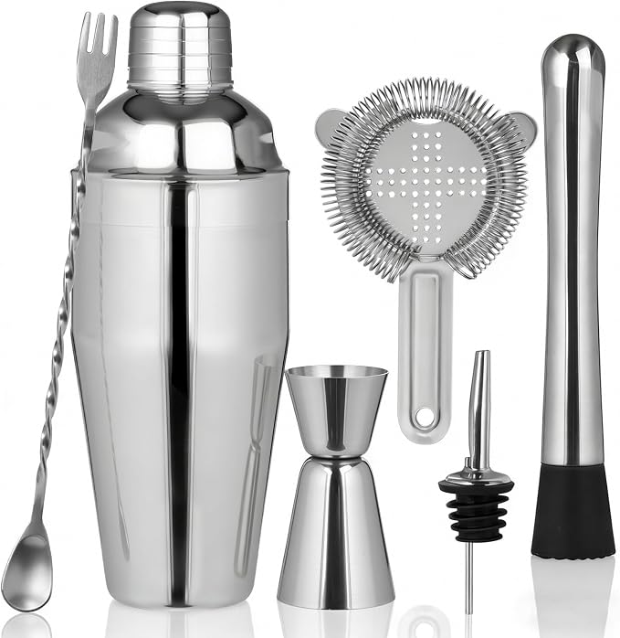 Penguin Cocktail Shaker with Strainer 17 oz - Silver Cocktail Shaker Set