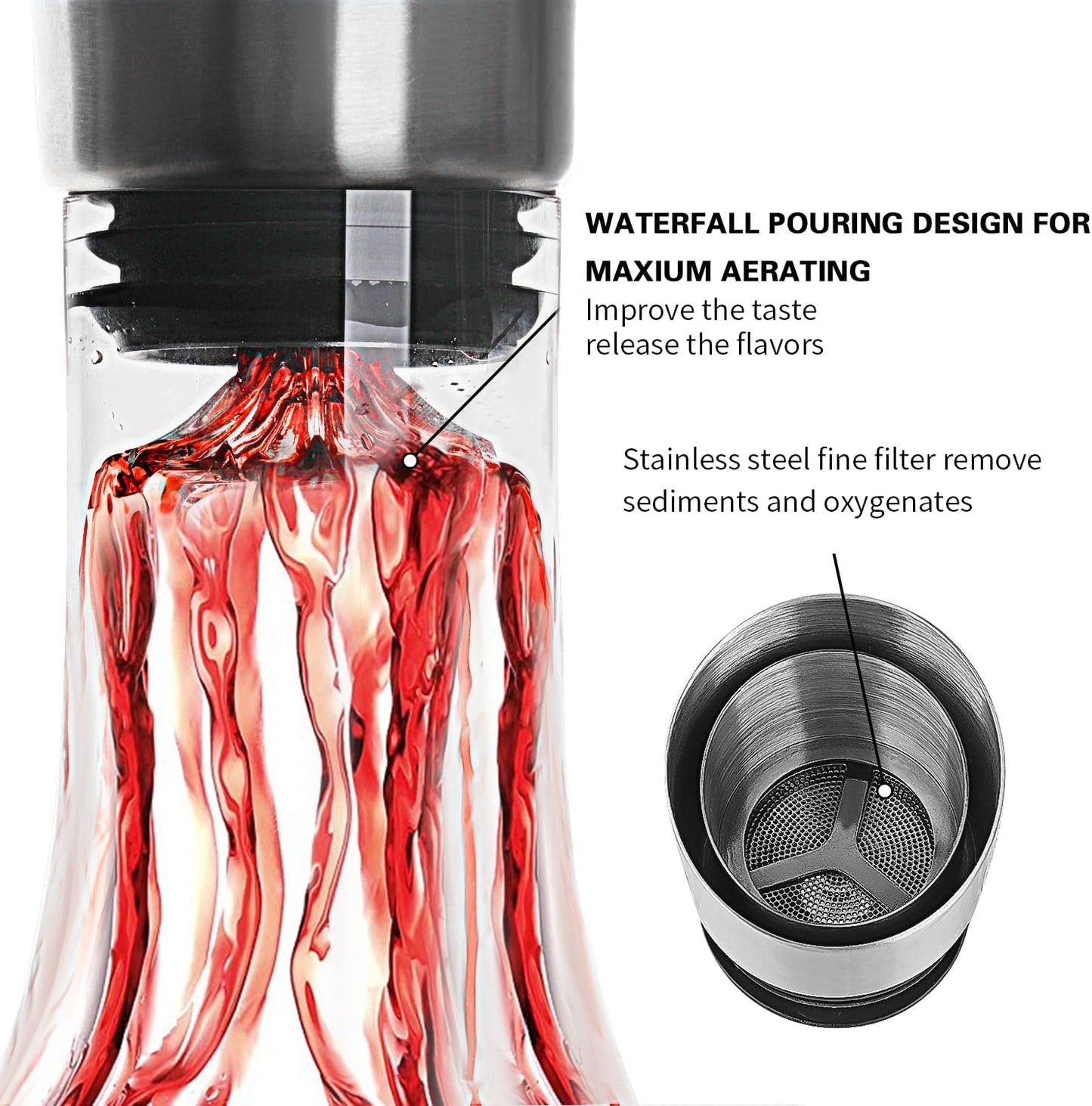 Wine Decanter Built-in Aerator Pourer, 1500ml /50oz Wine Carafe with Aerator,Cleaning Beads and Cork Ball,100% Lead-free Crystal Glass Red Wine Aerator, Wine Gift for Men, Wine Accessories