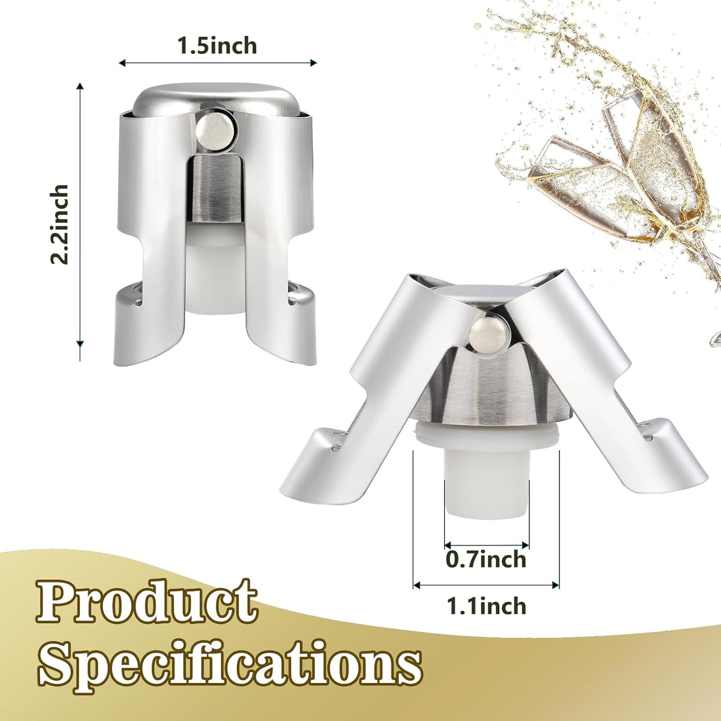 I-MART Pack of 6 Stainless Steel Champagne Stoppers, Prosecco, Sparkling Wine Bottle Stopper, Cork