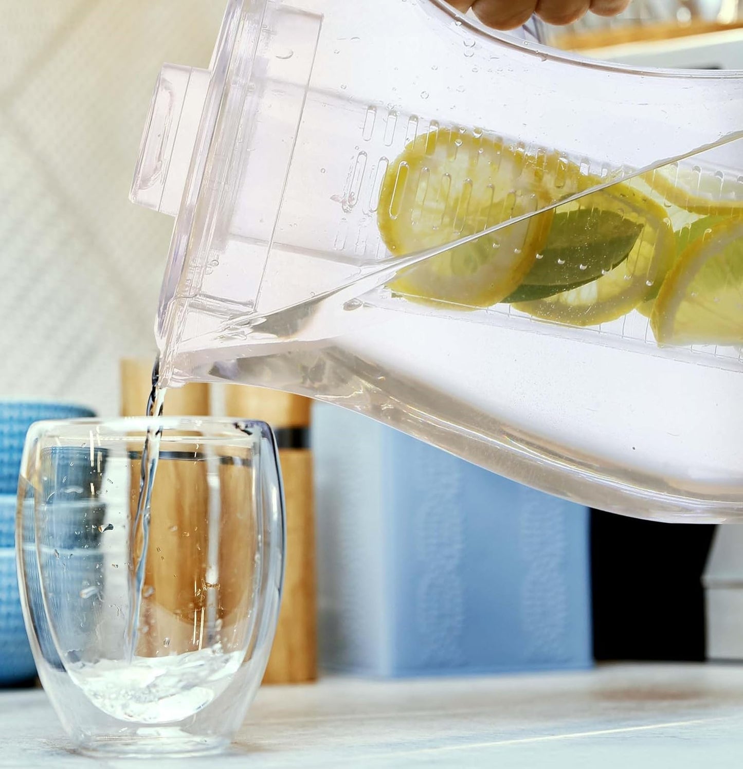 OVENTE Fruit Infusion Water Pitcher 2.5L/85Oz with Removable Lid and Infuser Rod, BPA-Free, Shatterproof Acrylic Beverage Jug for Flavor-Infused Drinks, Lemonade, Juice and Iced Tea, Clear PIA0852C