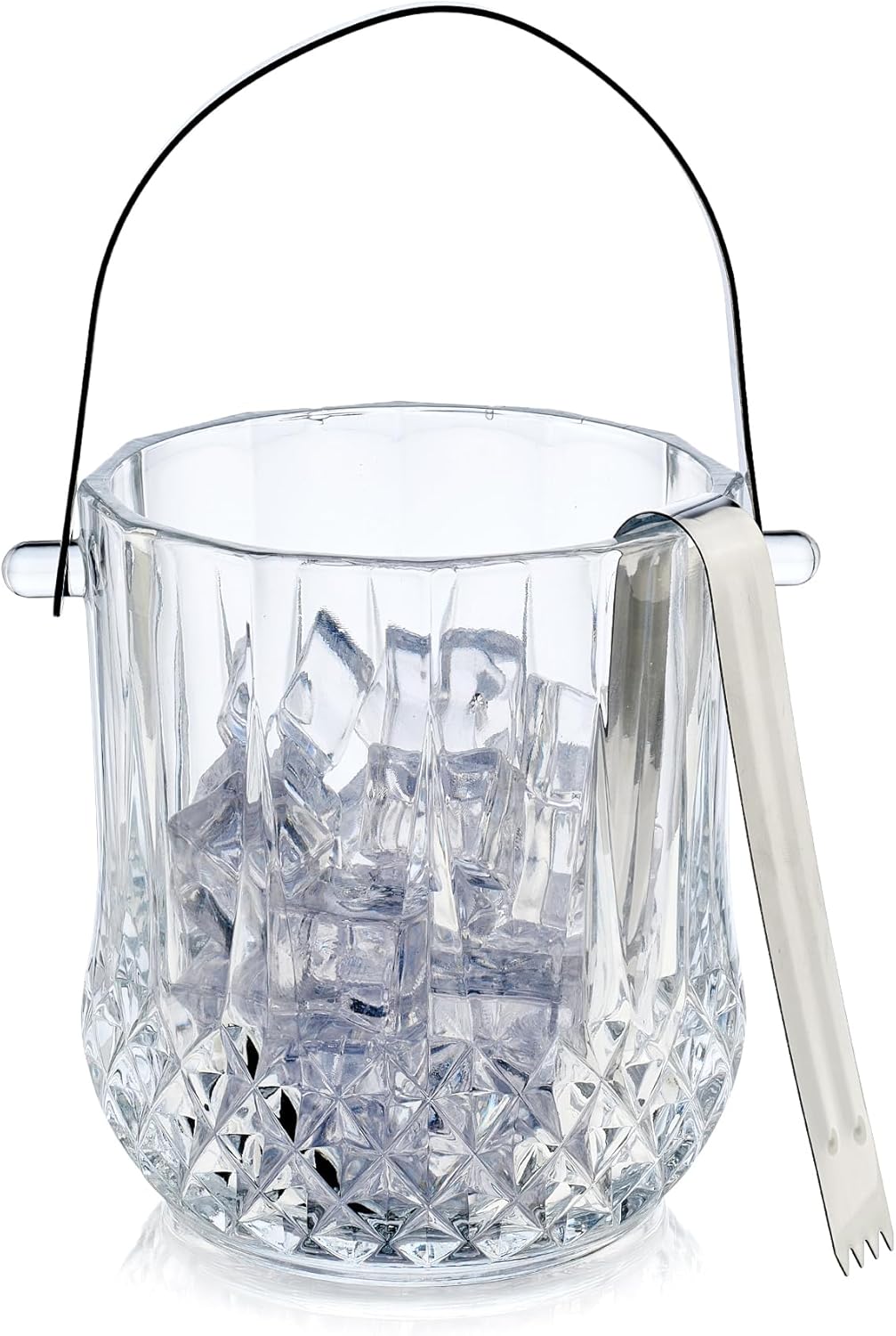 Glass Ice Bucket with Handle & Tongs - 37oz Capacity, Clear, Serving Tongs