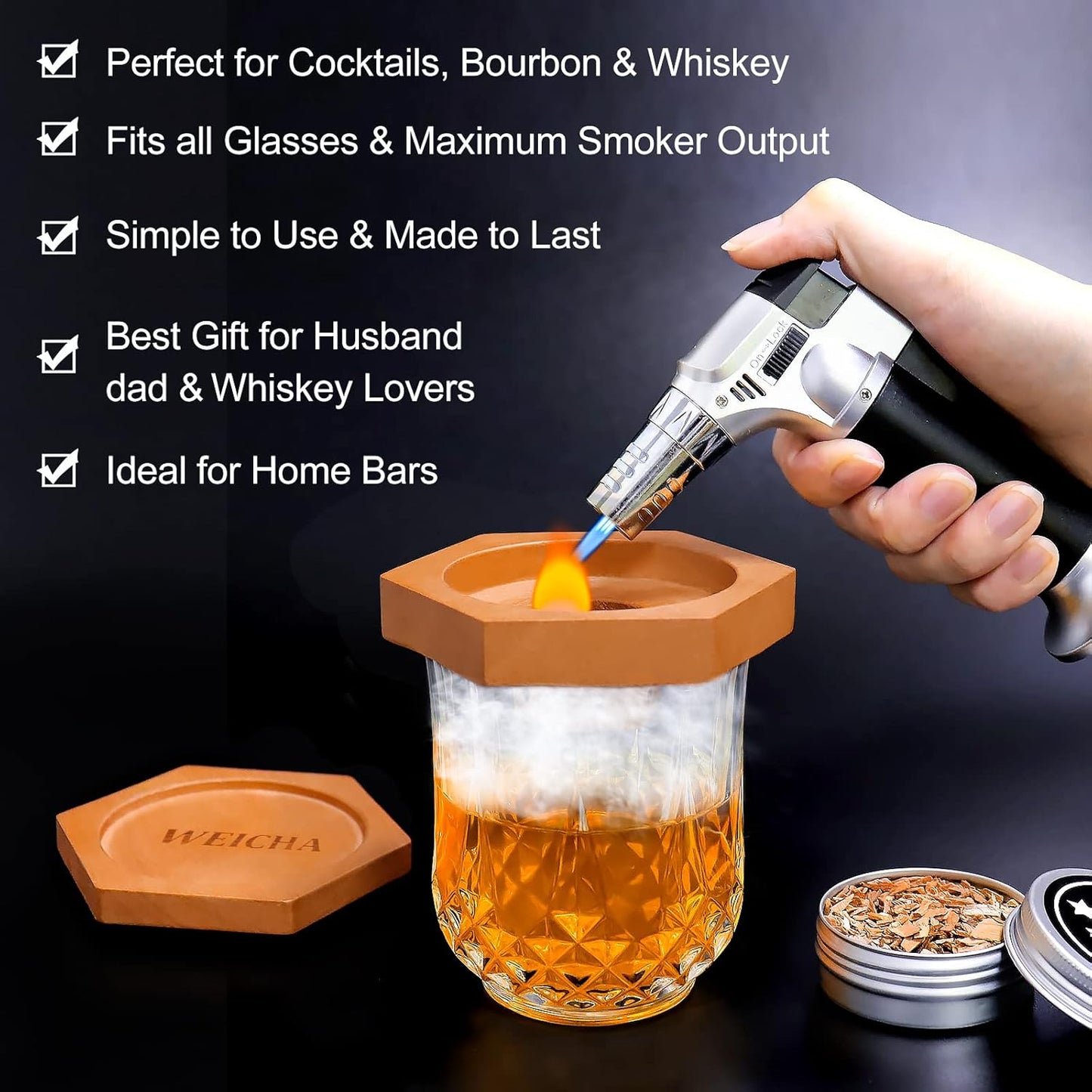 Bourbon Whiskey Gifts for Men Dad - Cocktail Smoker Kit with Torch, Birthday Anniversary Unique Gifts for Father Boyfriend Husband Grandpa, Smoked Bourbon Kit, Mens Gifts Ideas