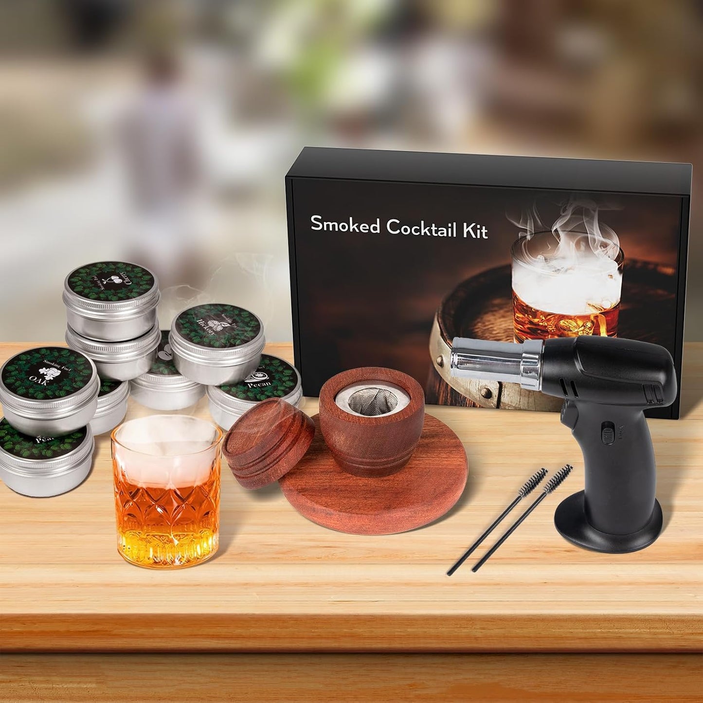 Whiskey Smoker Kit with Torch, Birthday Gifts for Him, Men, Dad, Husband, Cocktail Smoker Infuser Kit Old Fashioned Drink Smoker Kit Fathers Day Bourbon Gifts