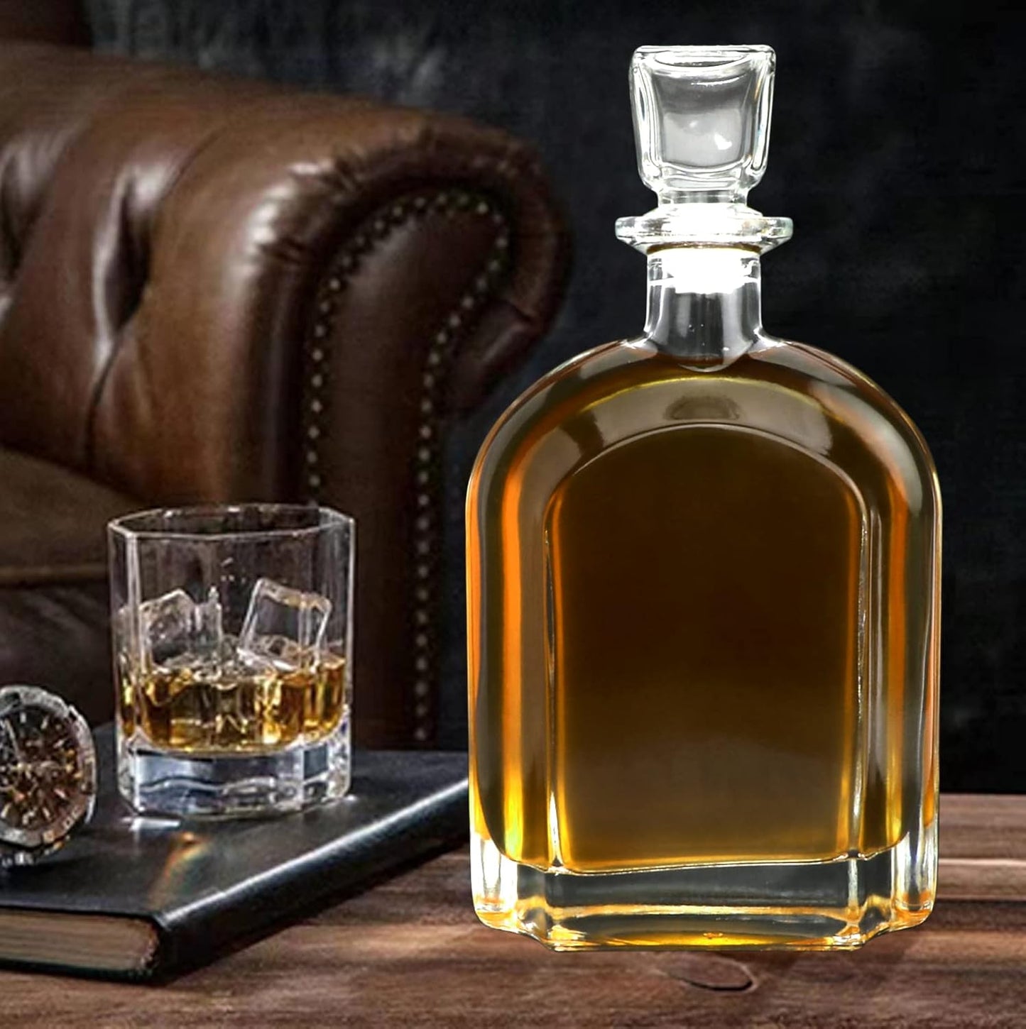 Salzesfalls Whiskey Decanter with Glass Stopper-Whiskey Glass Bottle with Airtight Geometric Stopper for Wine, Bourbon, Brandy, Liquor, Tequila, Liquor Decanter for Men.(2 Pack)