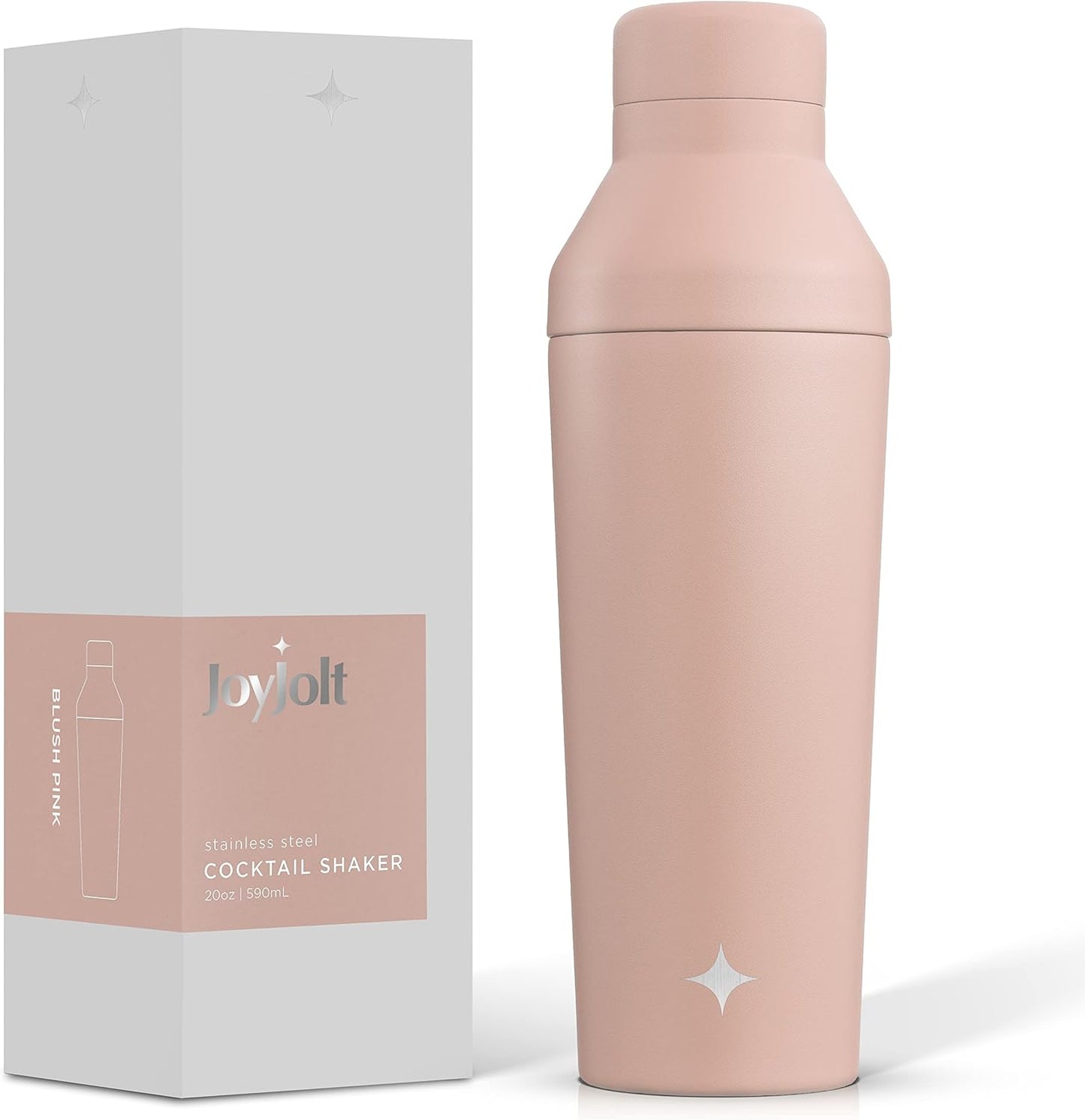 JoyJolt Triple Insulated Cocktail/Protein Shaker Bottle. 20oz Shaker Cup with Alcohol Measure Lid and Jigger Cap. 12hr Ice Cold Bottle for Protein Mixes, Shake or Smoothie, Metal Mixer