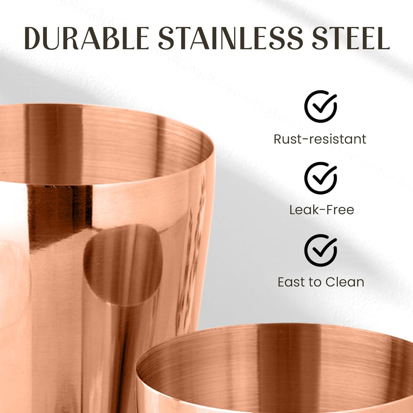 Mixology & Craft Boston Shaker Set with Weighted Martini Mixers, Strainer, Japanese Jigger, Leak-Proof Copper Finish, Exclusive Recipe Cards – Ideal Bar Tools Gift for Home Or Professional Use