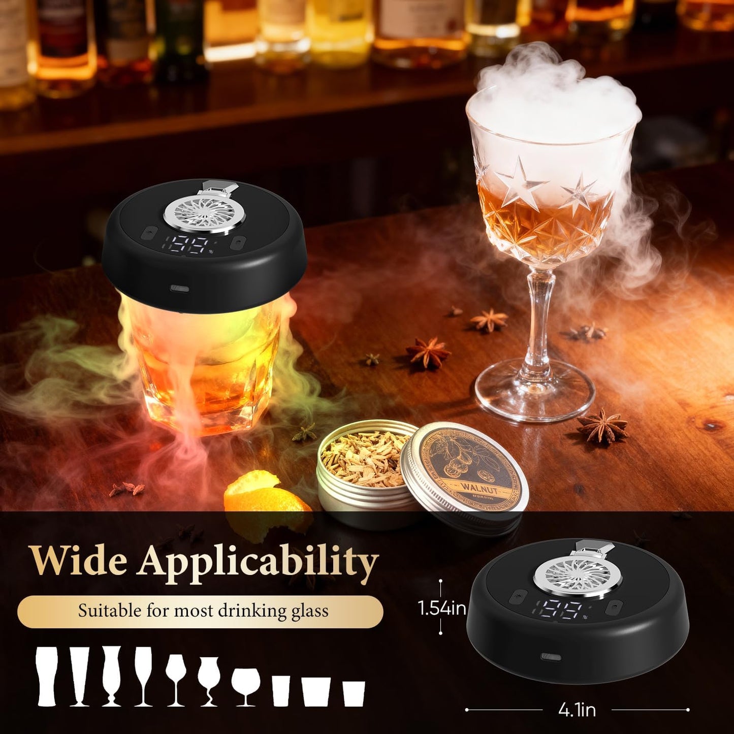 Electric Whiskey Smoker Kit, Torch-Free Rechargeable Cocktail Smoker with 7 Color Lights, Portable Drink Smoker with 10 Wood Chips, Ice Molds & Steel Cubes, Great Gift Idea for Whiskey Lovers