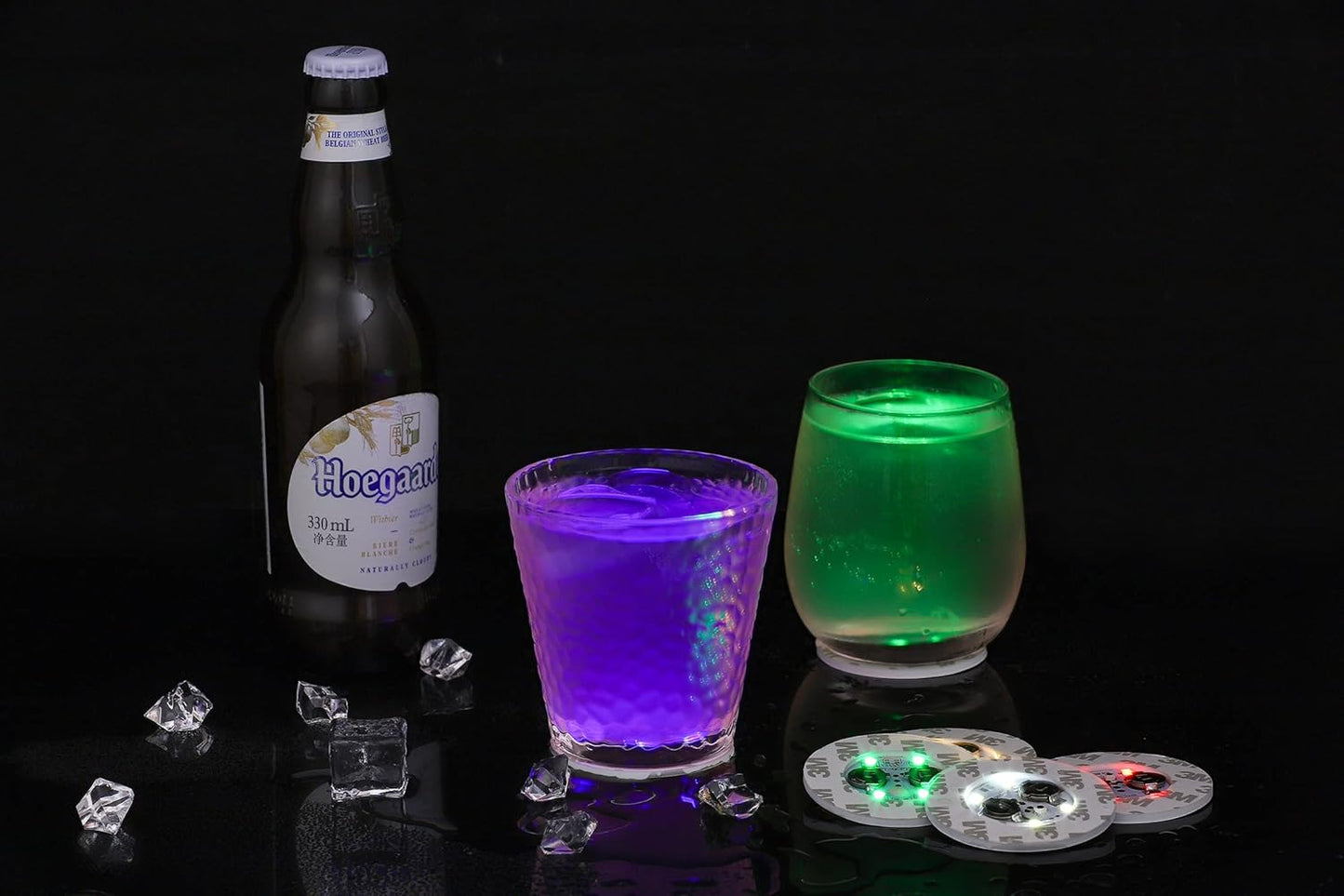 HANCIRCLE LED Coaster Blue,12 Pack Light Up Coasters,LED Sticker Lights,Wine Bottle Lights,for Drinks,Bar Accessories,Party,Wedding