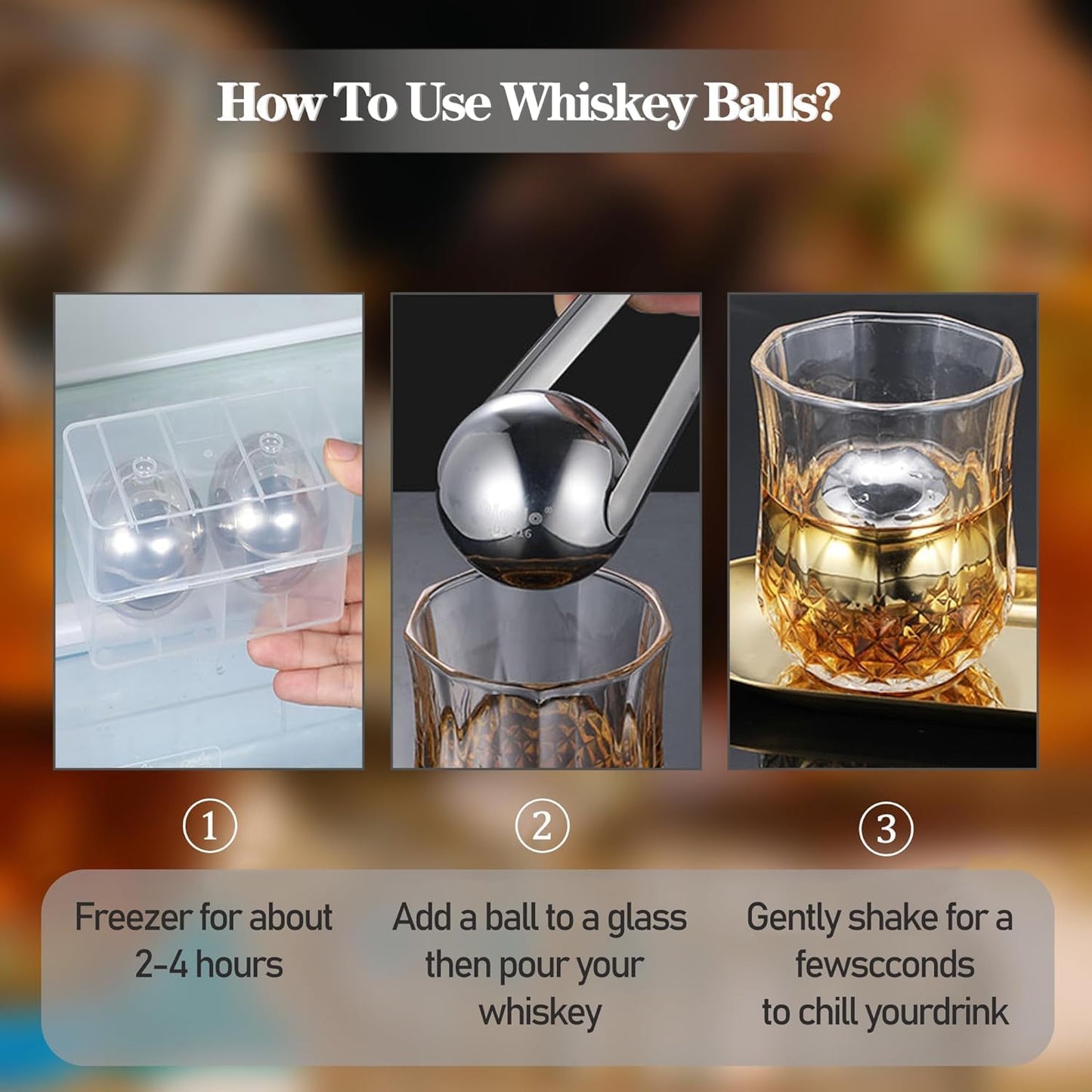 Reusable Ice Cubes & Metal Chilling Stones 304 Stainless Steel Whiskey Balls XL Extra Large Whiskey Ice Stones Set of 4 Silver Ball 2.2" (55 mm) Whiskey Gifts