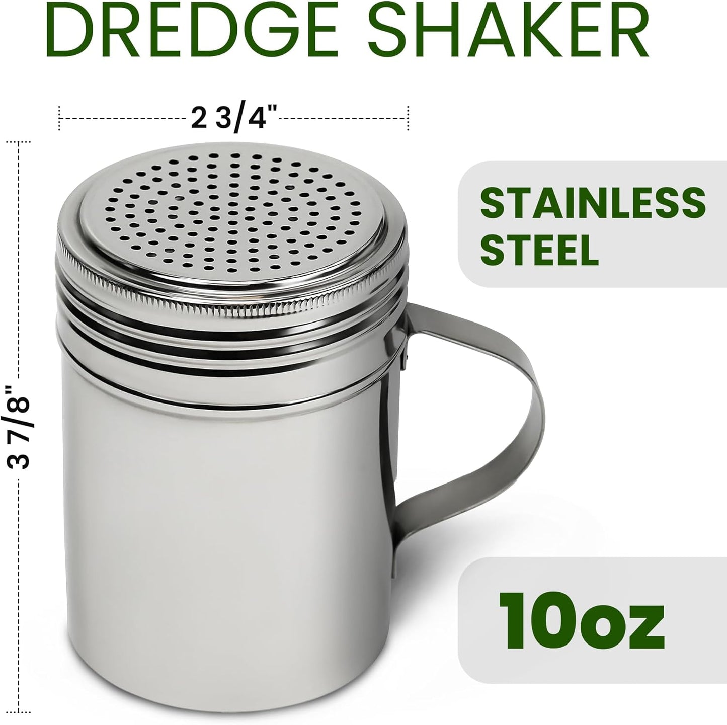 Stainless Steel Versatile Dredge Shaker, Salt, Sugar, Shakers 10 Oz. Each Set of 2
