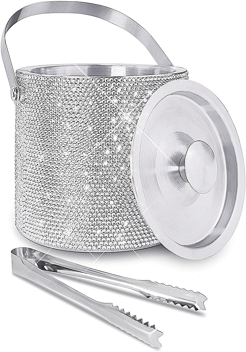 Bling Double Walled Stainless Steel Ice Bucket with Ice Tong & Lid [2