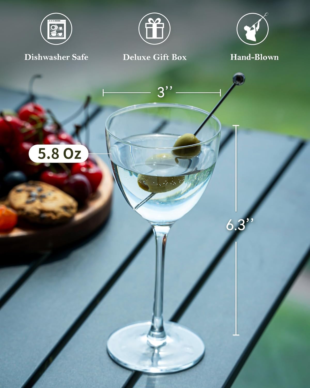 GIHOP Nick and Nora Cocktail Glasses, 5.8Oz Hand Blown Martini Glasses Set of 4, 100% Lead-Free Crystal Coupe Glassware, Small Cocktail Glasses for Manhattan, Cosmopolitan, Espresso with Gift Box