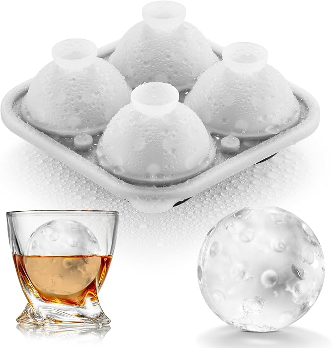 ACOOKEE Novelty Golf Gifts Ball Ice Maker Mold, 2.5" Large Sphere Round Ice Cube Mold for Cocktails, Whiskey, Bourbon Chilling, 4 Hole Fun Shapes Big Silicone Circle Ice Cube Trays w/Funnel - Pickle balls