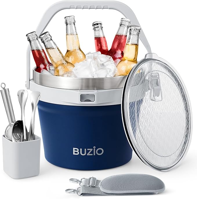 BUZIO 7.4 Qt/7 L Large Insulated Ice Bucket with Lid and Scoop & Tongs - B0GJ6CWK7C