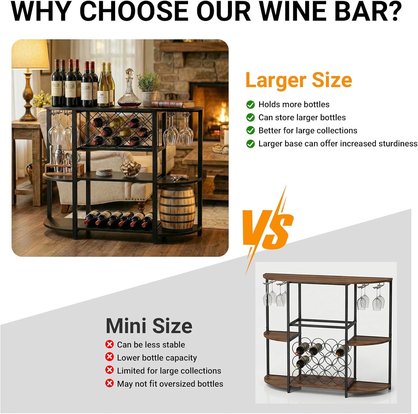 Unikito 4-Tier Metal Coffee Bar Cabinet with Outlet and LED Light, Freestanding Floor Bar Table for Liquor with Glass Holder and Wine Storage, Wine Table Bakersâ Rack for Kitchen Dining Room, Black