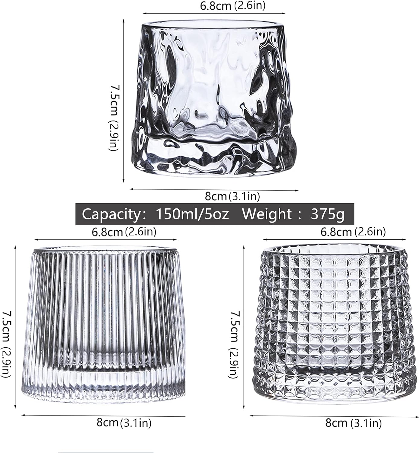 Flat bottom Crystal Whiskey Glasses, Small 5OZ Scotch Glasses Set of 3, Old Fashioned Glasses,Heavy Bottom Rocks Glasses for Drinking Bourbon, Rock,Cocktails(Small Size)