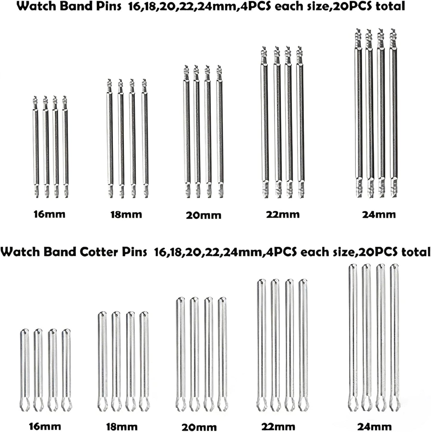 Watch Band Strap Link Pins Remover Repair Tool,24 in 1 Kit with 6 Extra Tips Replacement,20PCS Cotter Pin,Spring Bar Tool Set,1PCS Head Hammer