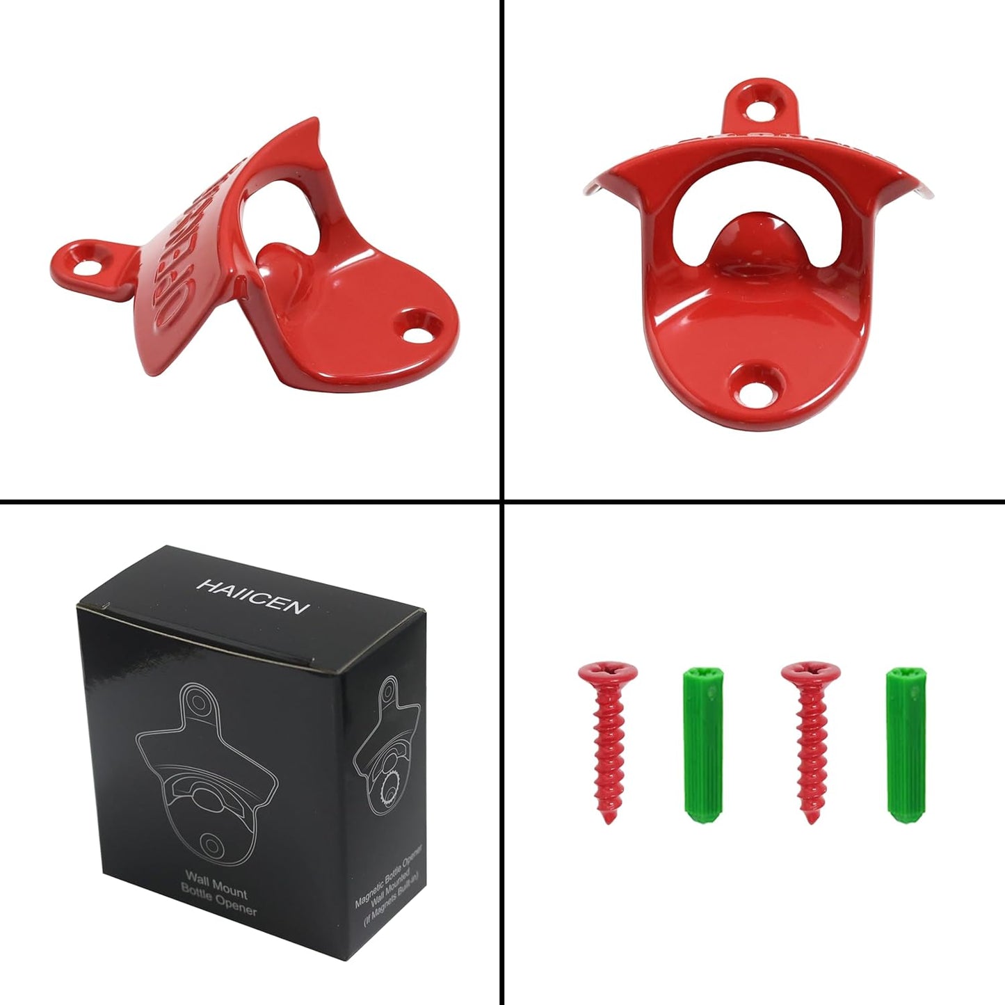 Red Magnetic Wall Mounted Bottle Opener, Stainless Screw in Wall Beer Cap Opener with Magnets for Gift