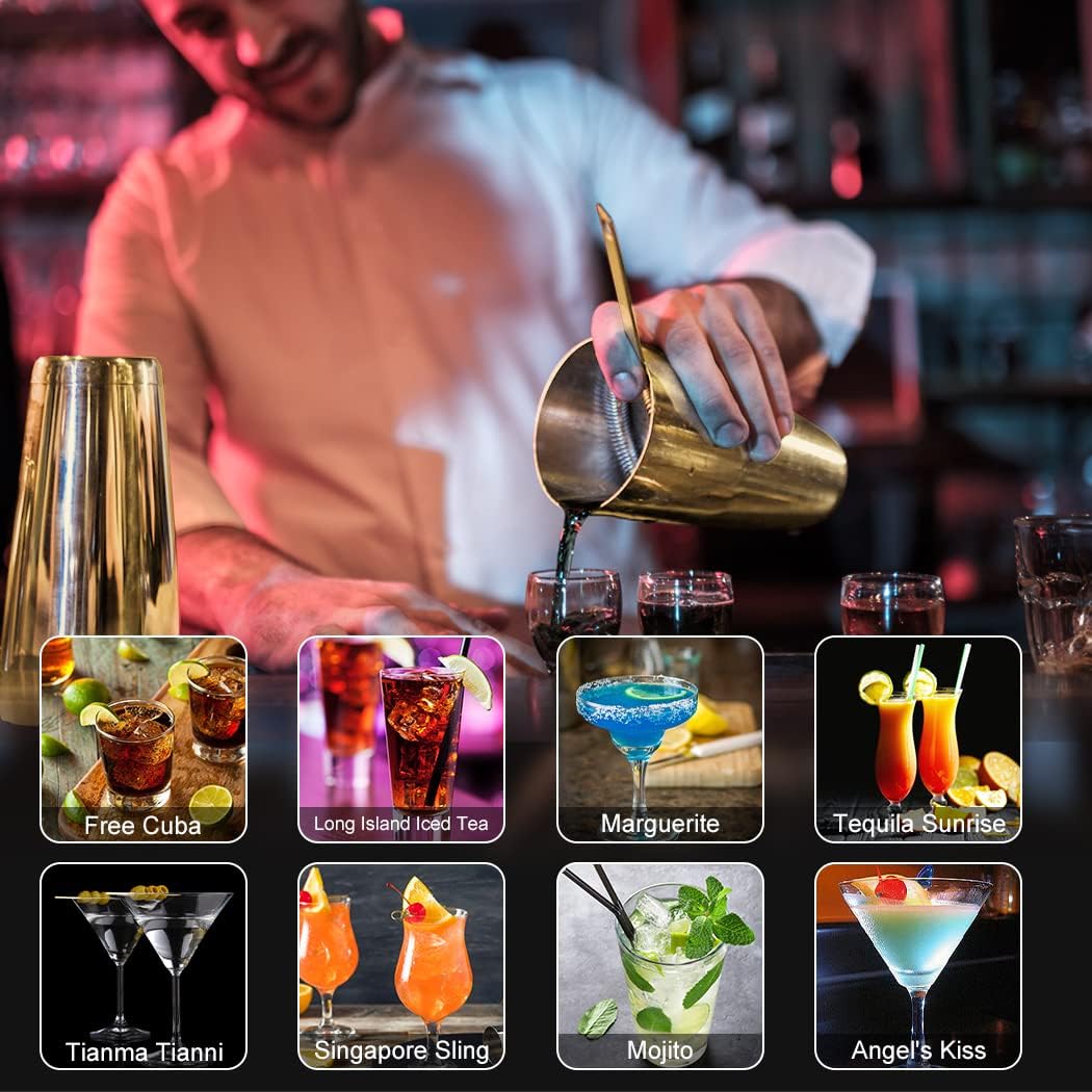 Cocktail Shaker Set, 23-Piece Boston Stainless Steel Bartender Kit with Acrylic Stand & Cocktail Recipes Booklet, Professional Bar Tools for Drink Mixing, Home, Bar, Party - Gold
